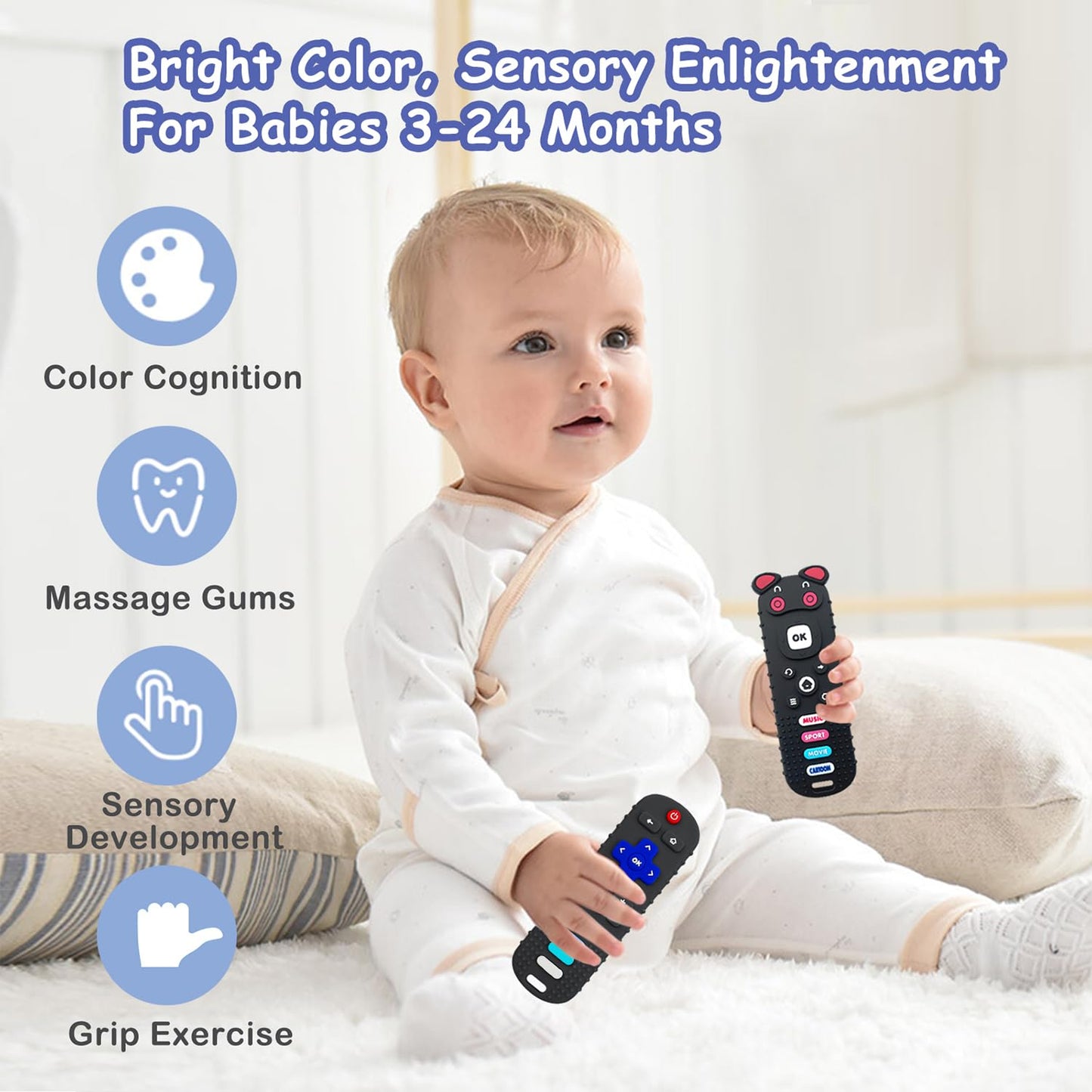 Ersihua 2-Pack Silicone Baby Teething Toys, Tv Remote Teethers For 6-12-18 Months Infant, Tv Remote Control Shape Toddlers Silic
