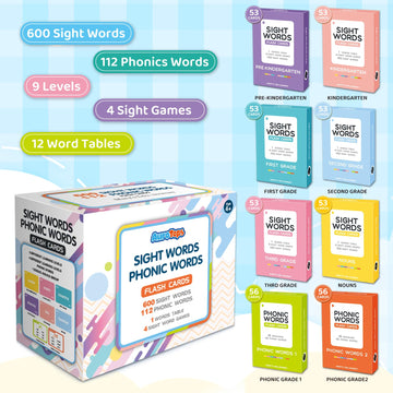 712 Sight Words/Phonics Flash Cards, Dolch & Fry High Frequency Site Words, Learn To Read Cvc Blends, Short/Long Vowel Sounds, Flash Cards Games For Prek Kindergarten 1St 2Nd 3Rd Grade, Kids 4-10