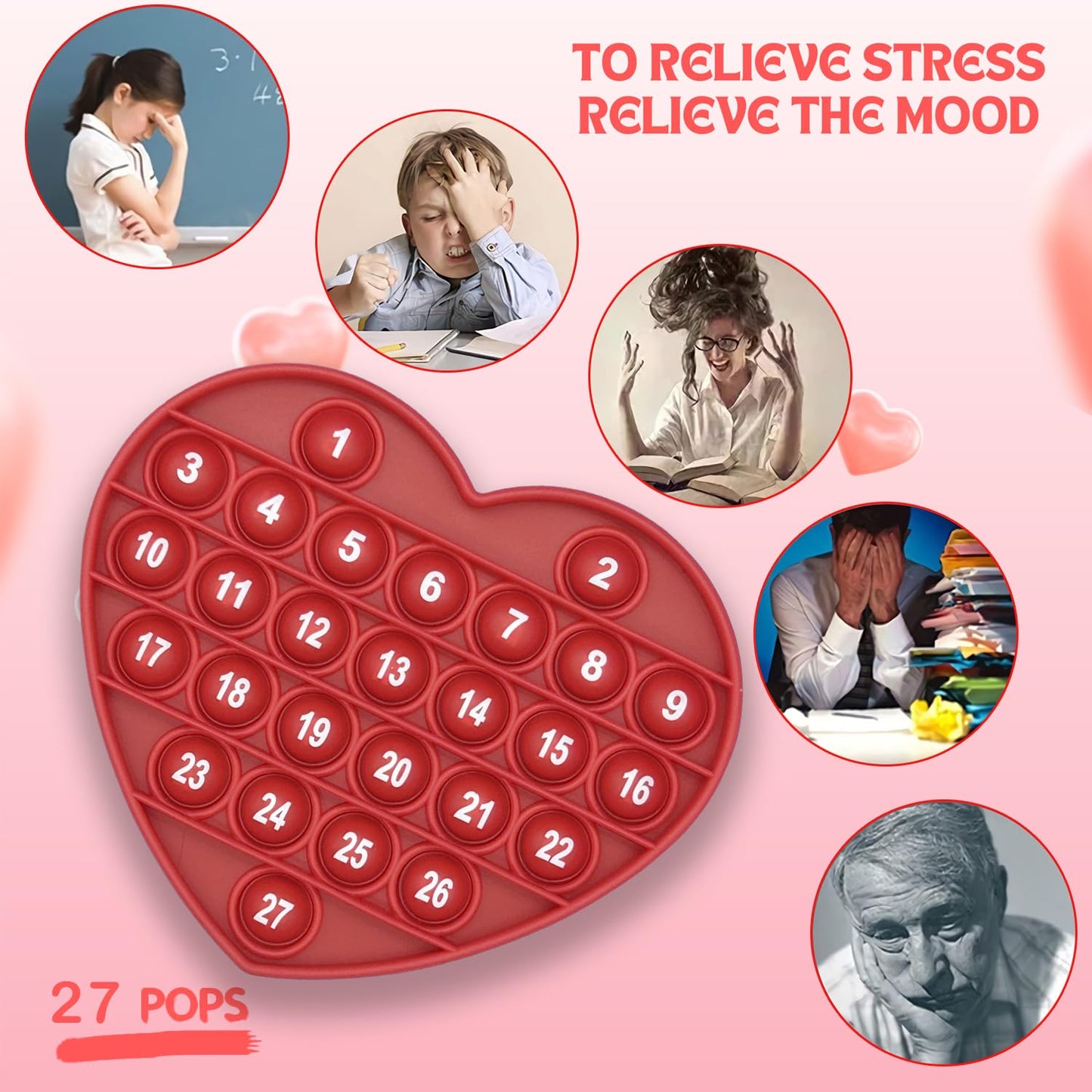 Petbsnvb Red Heart Shaped Pop Bubble Valentines Fidget Toy With Letters And Numbers, Xmas Gift Sensory Toy With Alphabets Kids Birthday Party Classroom Prize Stress Reliever
