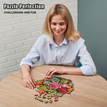 LEOGOR Wood Puzzles mature-themed Jigsaw - Exquisite Wooden Succulent Plant Puzzle Unique Animal-Shaped and Flowers-Inspired Creative Colorful Spectrum Mosaic 200 Pieces Medium 12'' x 11.7''
