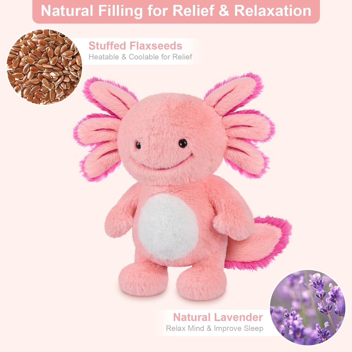 Suzzipals Heatable & Coolable Standing Axolotl Plush, Microwavable Heating Pad Stuffed Animal For Soothing & Relaxation, Cute Pl