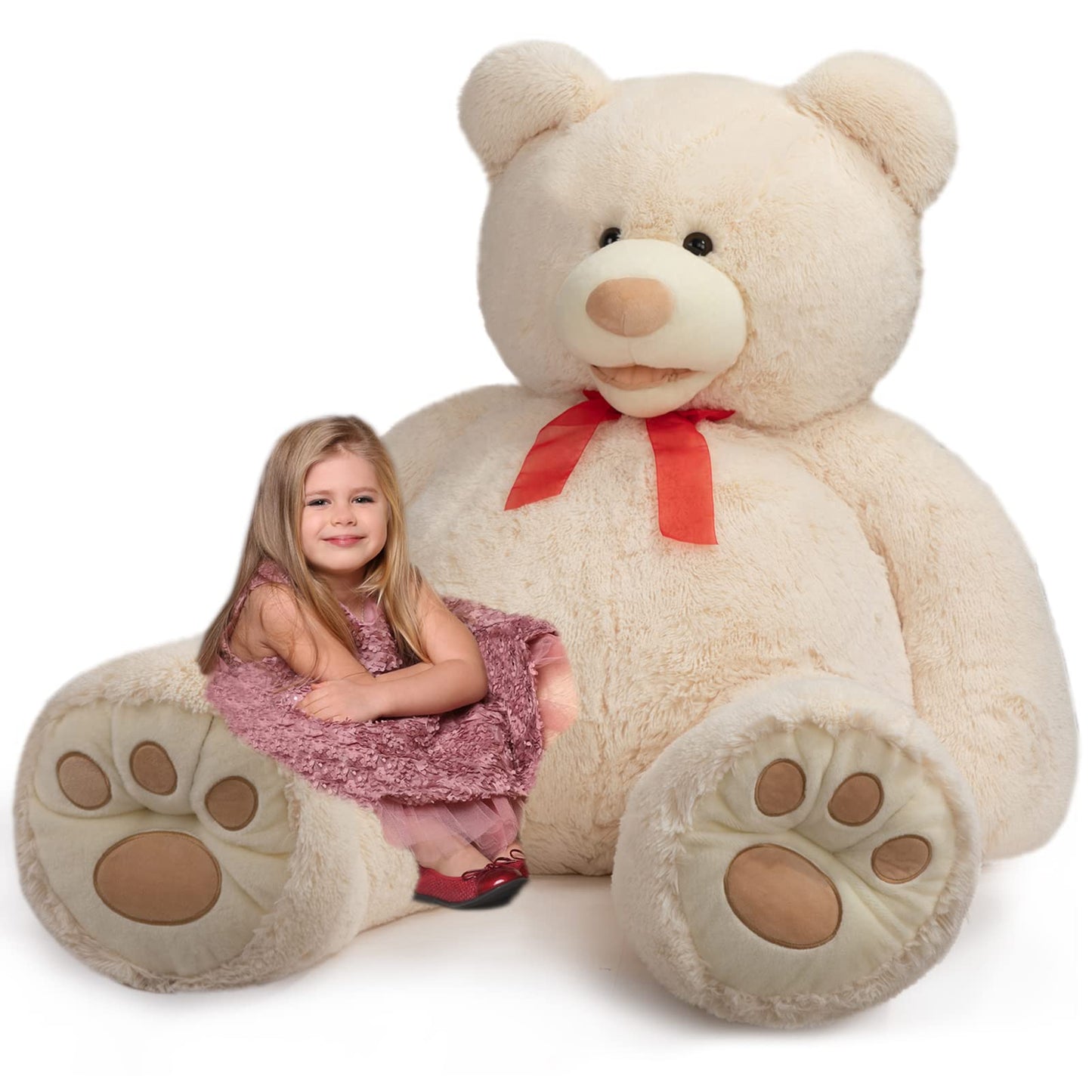 Hollyhome 5Ft Giant Teddy Bear Stuffed Animal Huge Teddy Bear Plush With Big Footprints Valentines Gift 5 Feet Beige