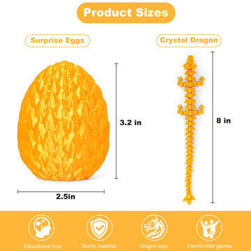 ONEVIVE Dragon Eggs with Dragon Inside 3D Printed Mystery Dragon Egg Articulated Crystal Fidget Toy for Kids mature-themeds Women Men Funny Gift Desk Decor(Golden)