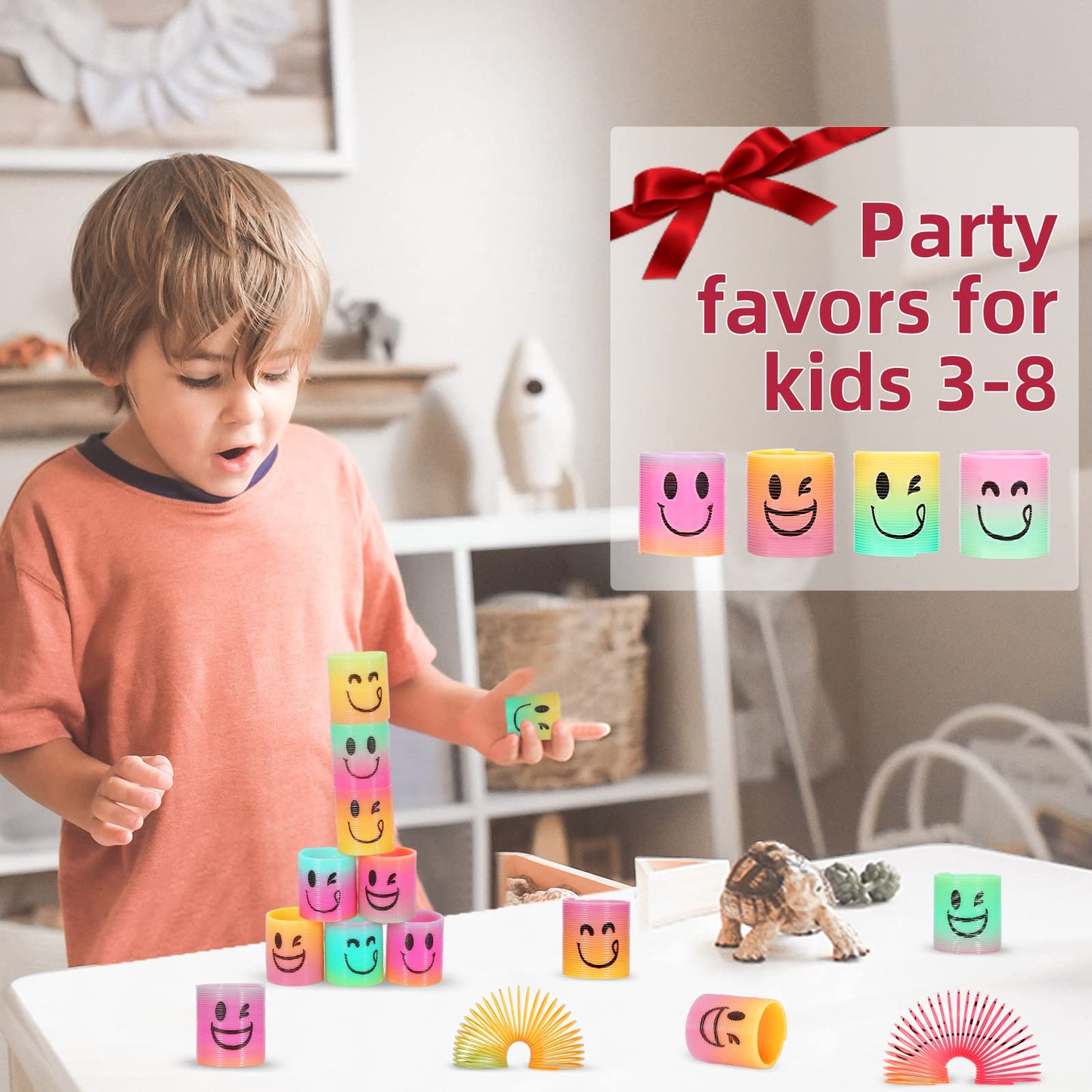 Azen 400 Pcs Mini Spring (4 Packsges) Party Favors For Kids 3-5 4-8, Goodie Bags Stuffers For Birthday Party, Classroom Prizes Kids Prizes Fidget Toys, Small Bulk Toys Gifts (4 Smile)