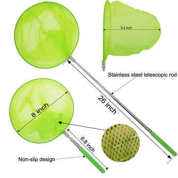 M-jump Colored Telescopic Butterfly Nets 3 Pack - Extendable 6.8" to 34", Assorted Colors, Small, Rubber Material