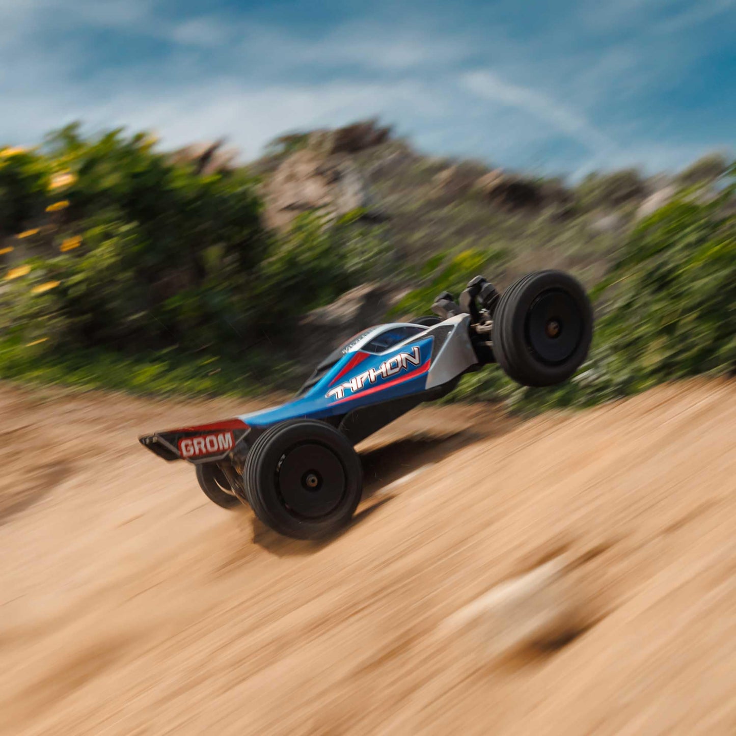 ARRMA RC Car Typhon GROM 4x4 Smart Small Scale Buggy RTR with Battery & Charger, Blue/Silver ARA2106T1