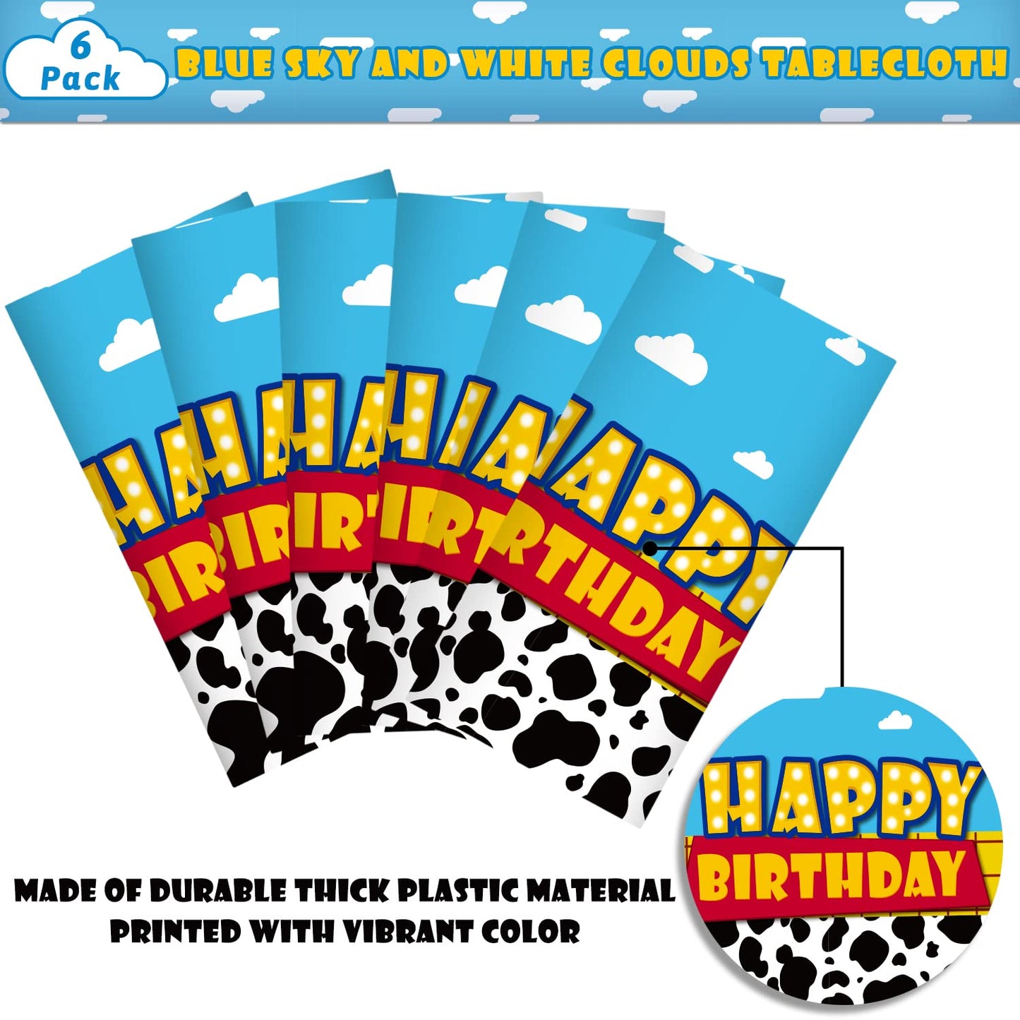 6 Pack Cartoon Story Birthday Party Supplies Cow Pattern Printed Table Cover Blue Sky And White Cloud Tablecloths Cow Birthday P
