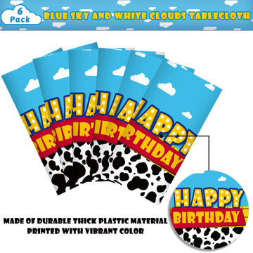 6 Pack Cartoon Story Birthday Party Supplies Cow Pattern Printed Table Cover Blue Sky And White Cloud Tablecloths Cow Birthday P