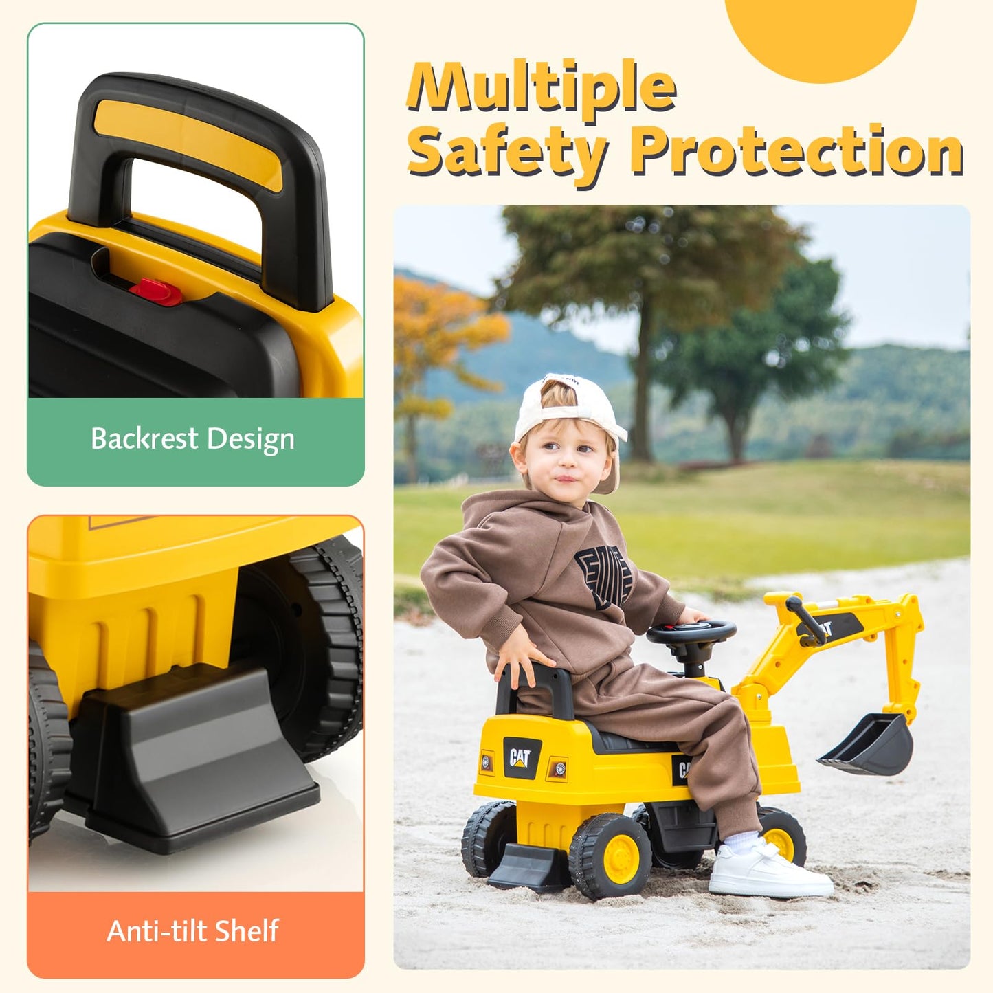 Honey Joy Ride On Push Car, Licensed Caterpillar Toddler Bulldozer Digger Toy, Outdoor Digging Scooper W/360 Degree Working Shovel, Ride On Excavator Construction Vehicle For Kids Boys Girls, Yellow