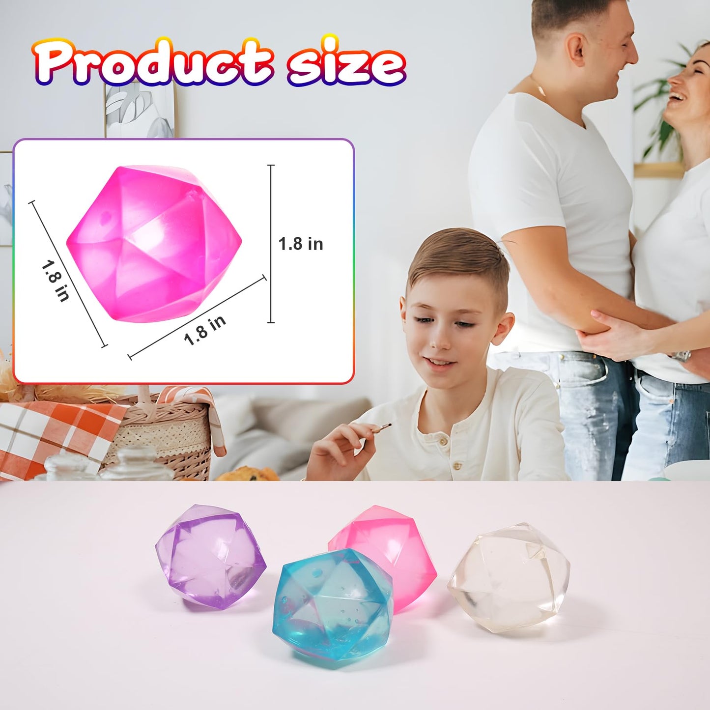 8Pcs Mini Small 1.8Inch Masonry Ice Squishy Stress Balls-Polyhedron Diamond Sugar Balls Slow Rise-Sensory Fidget Toy For Kids Ge