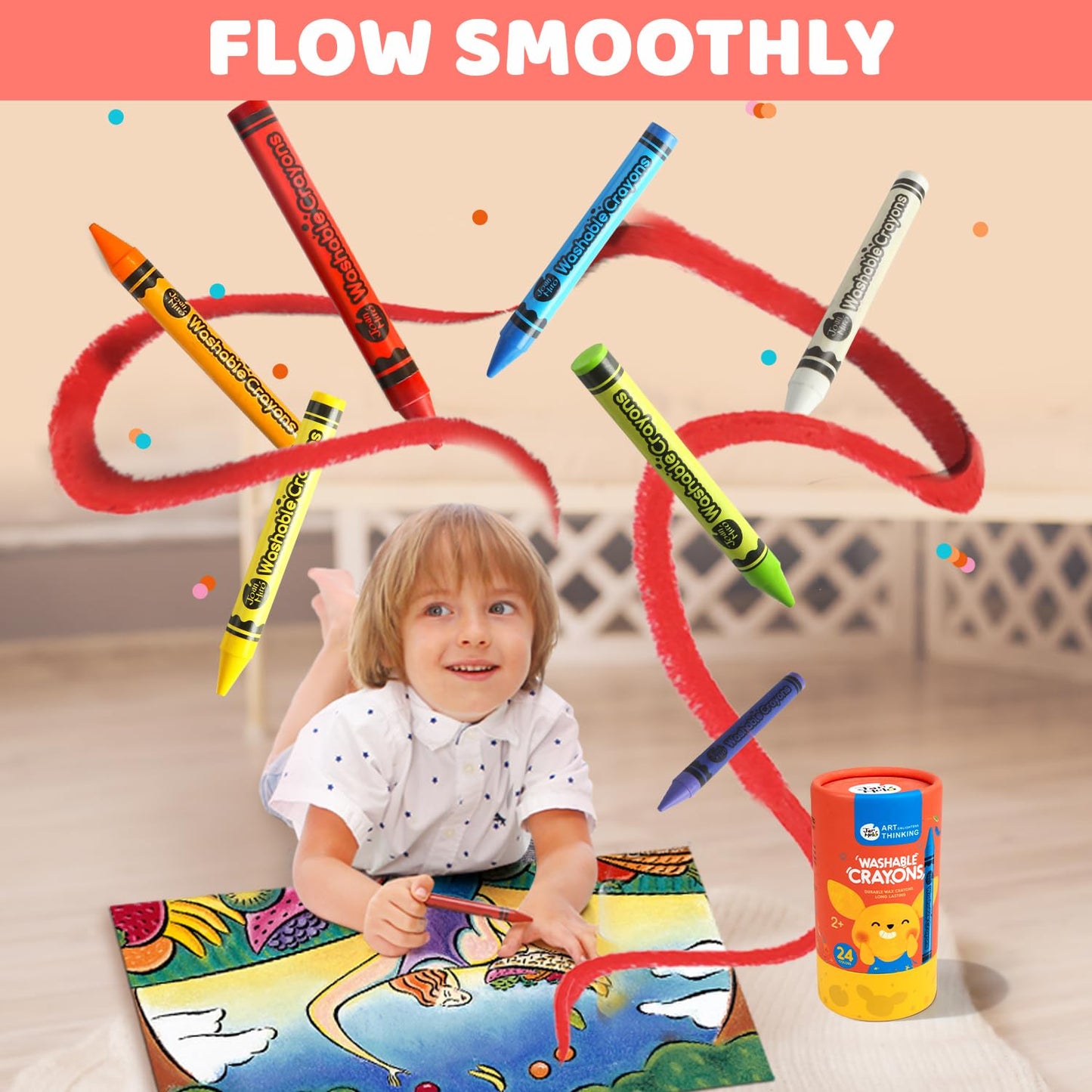 Jar Melo 24 Colors Jumbo Crayons for Toddlers, Non Toxic Washable Crayons, Easy to Hold, Safe for Babies and Children, Back to S