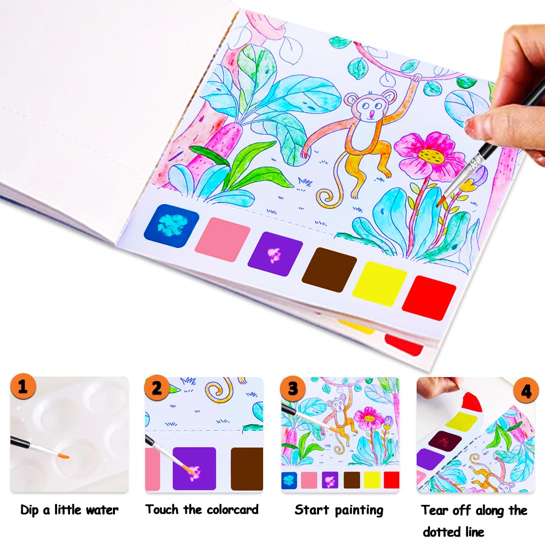 Yxotjhs Paint With Water Books, Watercolor Coloring Books For Kids Ages 4-8, Mess Free Water Painting Book For Toddlers 2-4, Art