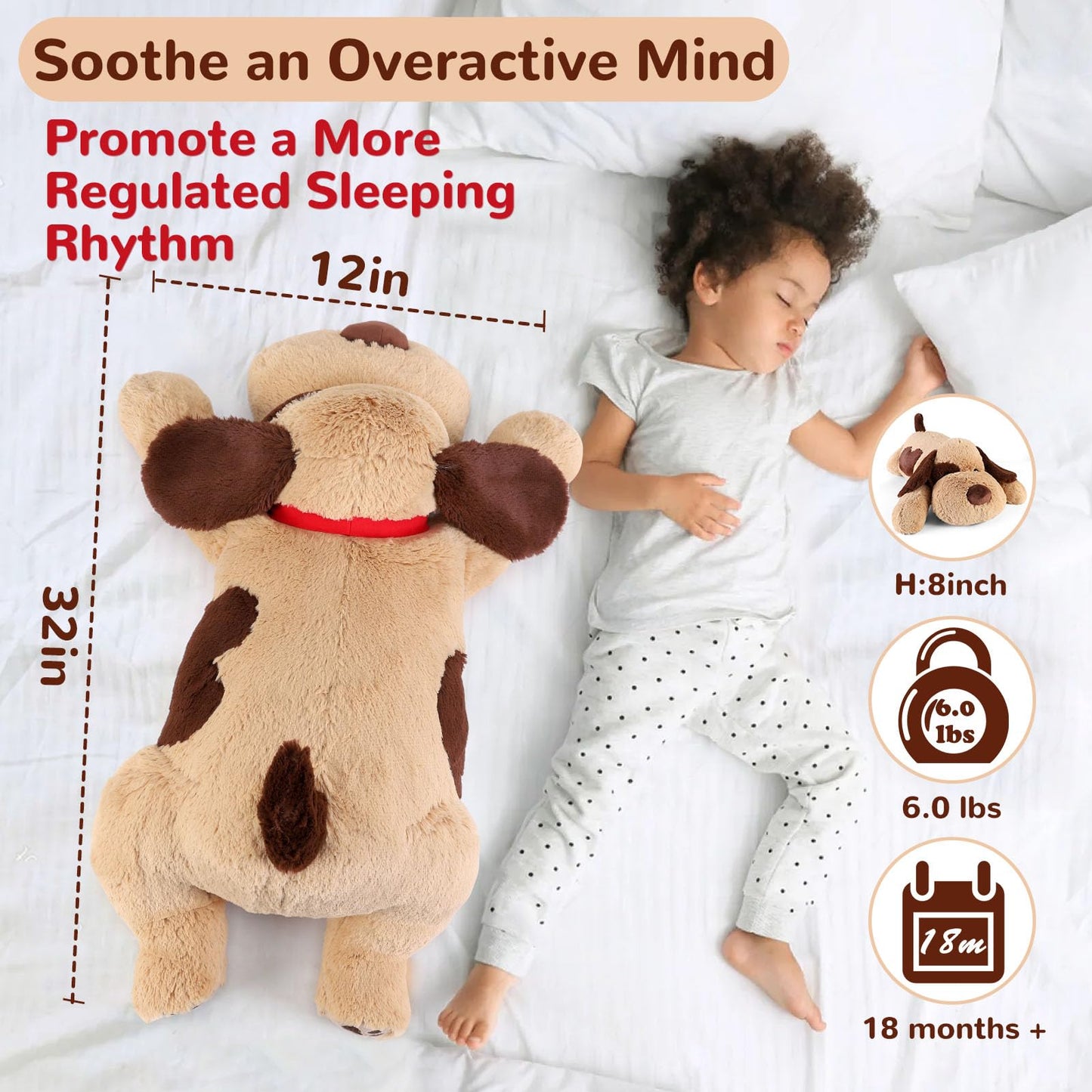 Meowtastic Brown Dog Weighted Stuffed Animals - 28 Inch 5.0 Pounds Weighted Plush Dog Stuffed Animals - Large Stuffed Dog Weighted Plush Pillow - Cute Plush Toys Gifts For Kids & Adults (28' 5.0 Lbs)