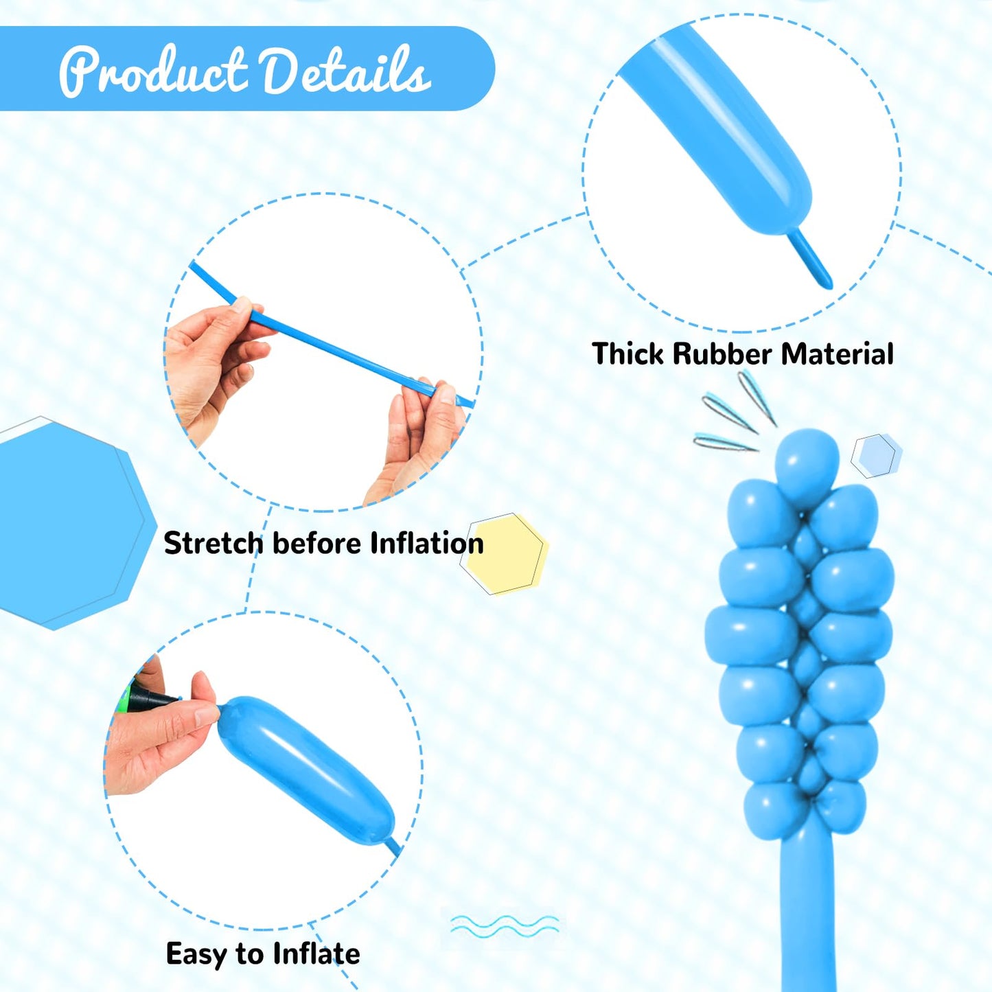 Hykjnbw Light Blue Long Balloons For Balloon Animals, 260 Balloons Art Kit For Twisting, Skinny Modeling Balloons Supplies For B