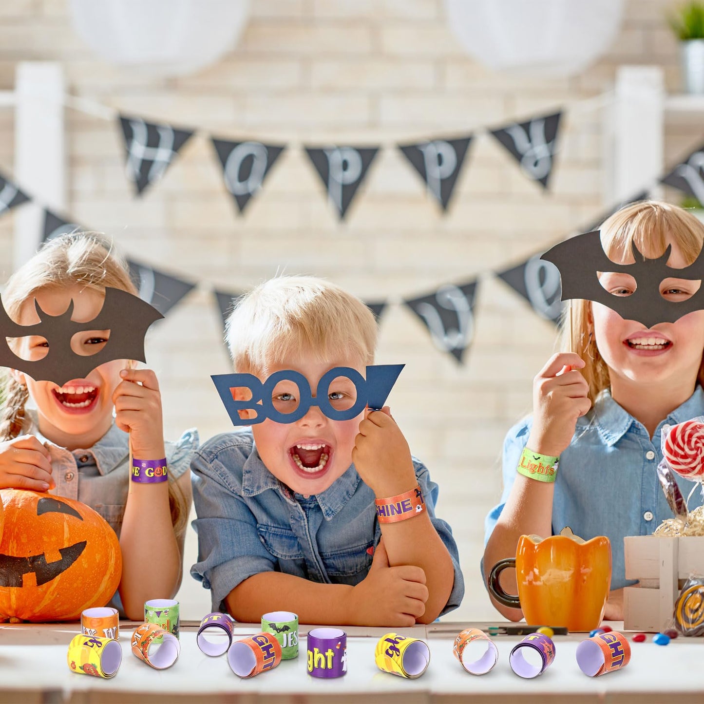 Frienda 40 Pcs Halloween Slap Bracelets Halloween Party Supplies And Decorations Halloween Bracelet With Pumpkin Bat Spider Pattern Kids' Play Bracelets For Office Home School Halloween Party Gifts