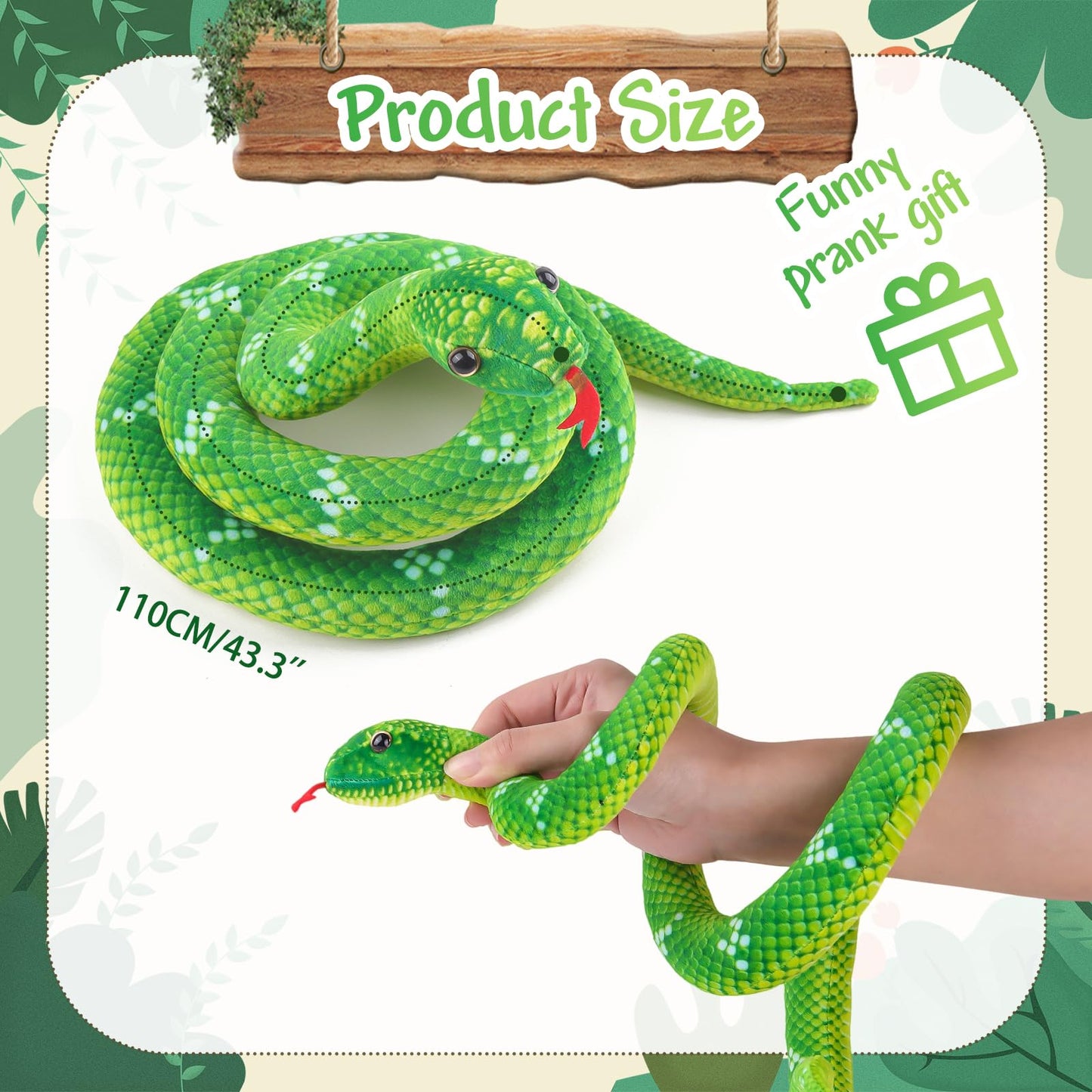 Anboor Snake Stuffed Animals, 43.3 Inch Realistic Snake Plush Toy Long Stuffed Snake, Lifelike Snake Toy For Kids As Party Prank