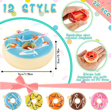 Lewtemi 24 Pcs Donut Balls Stress Squeeze Rainbow Donut Party Favors Stress Relief Donuts 12 Colors Decorations Donut Toys For Party Decoration Donut Theme Party Supplies