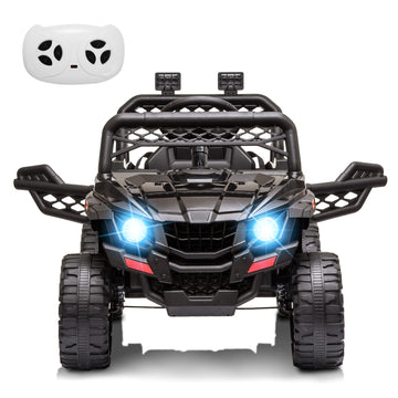 Nasitip 12V Kids Ride On Car Truck W/Parent Remote Control, Spring Suspension, Led Lights, Aux Port, Music (Black, No Tent)