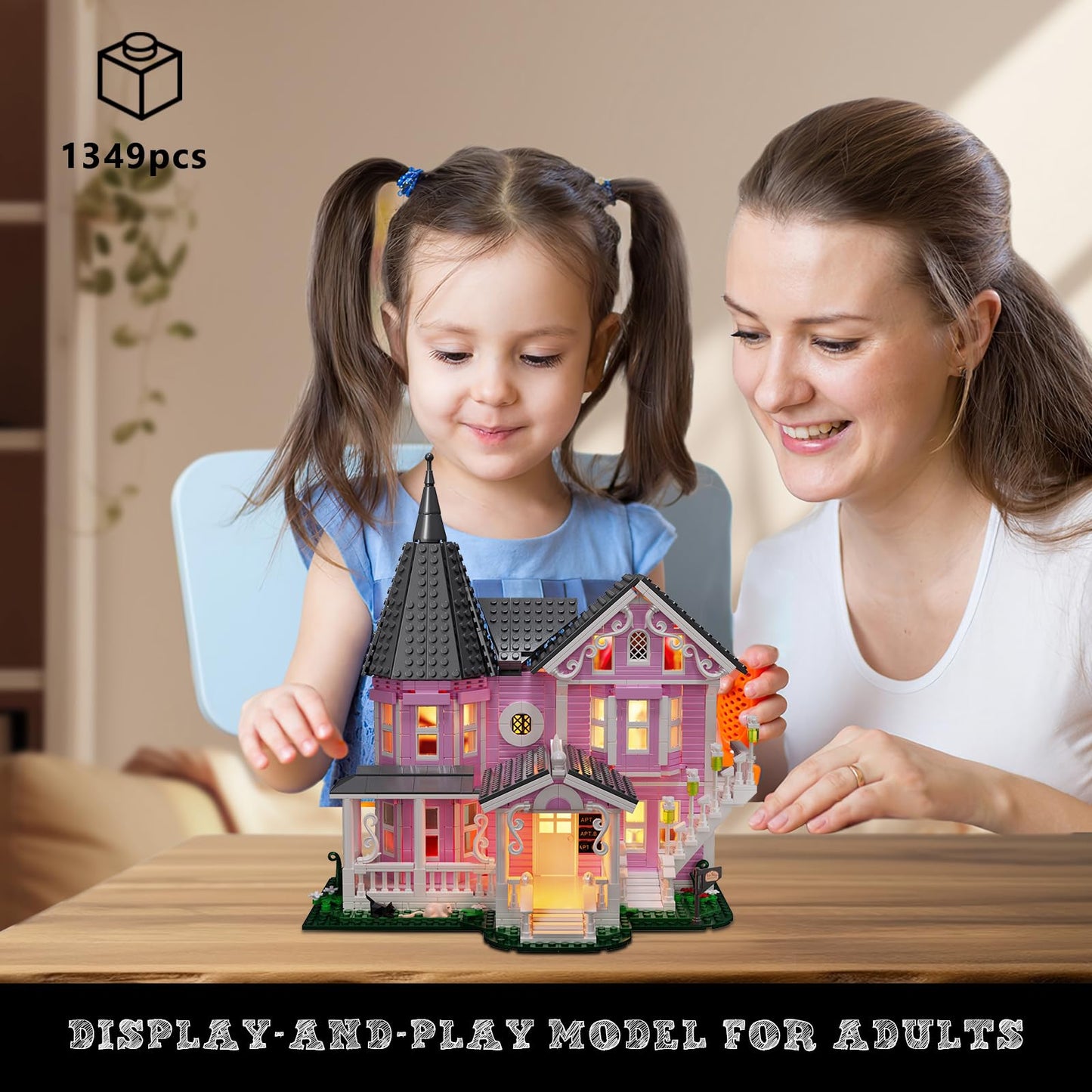 ZIQILIGHTING Pink Palace Haunted House Building Set, 1349PCS, Plastic, One Size, Compatible with Lego, Perfect for Halloween Fun
