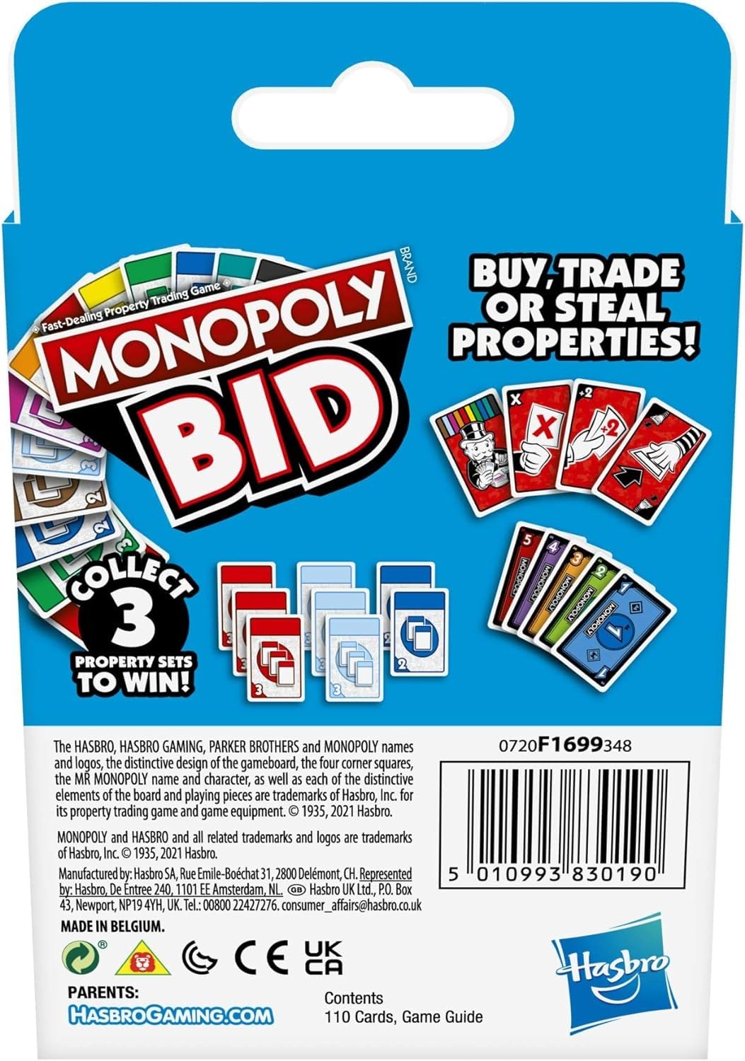 Monopoly Bid Game - Quick-Playing Card Game for 4 Players, Ages 7+, Multicolor, Model F1699100