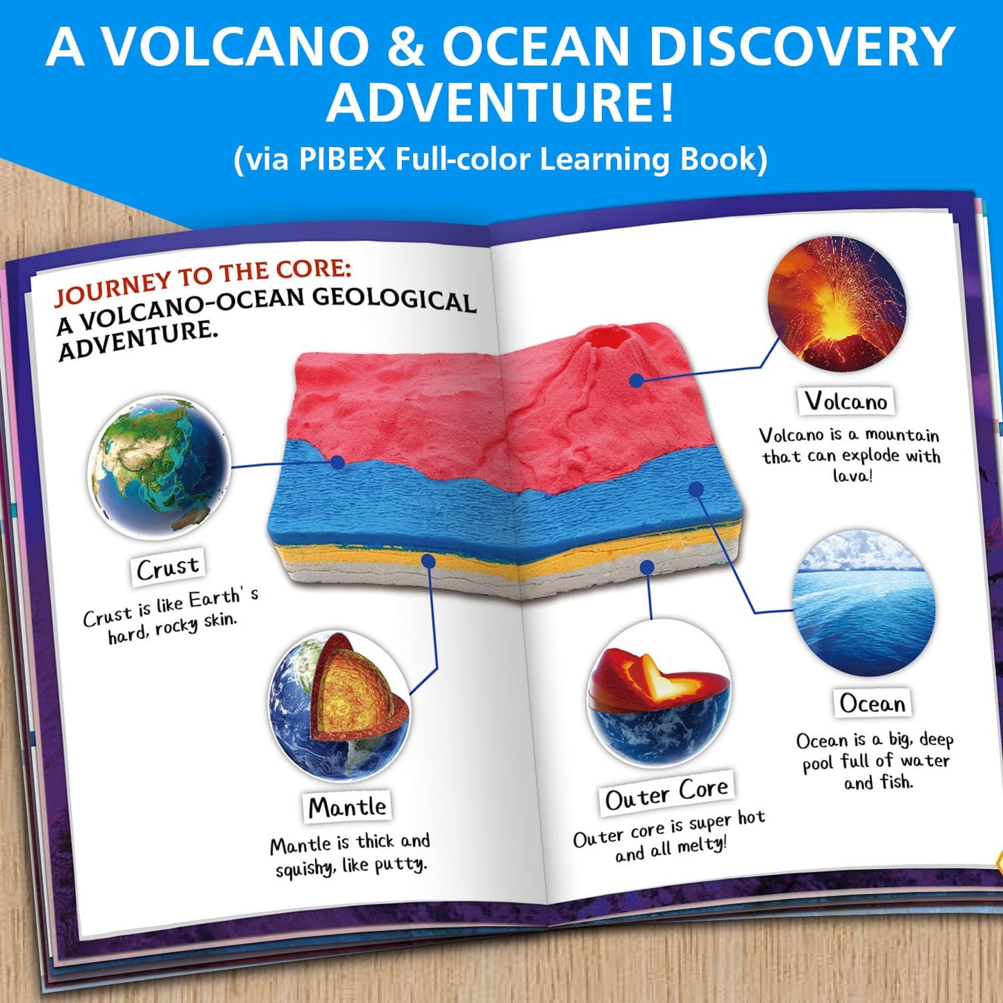 Pibex Volcano & Ocean Fossil Dig Kit, Dig Up 20+ Real Fossils, Rocks, Shells & Sea Snails With Eruption Experiments, Earth Scien