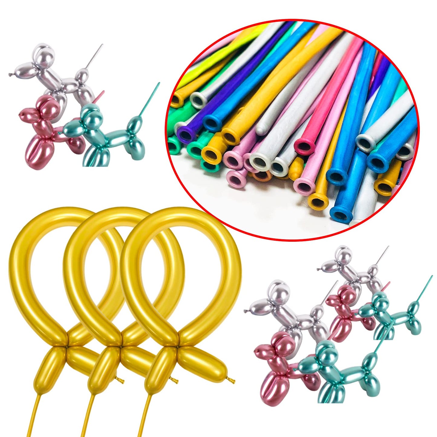 Metallic 260 Gold Long Balloons Chrome 100 Pack Twisting Animal Balloons Thickening Latex Modeling Long Magic Balloons For Anima