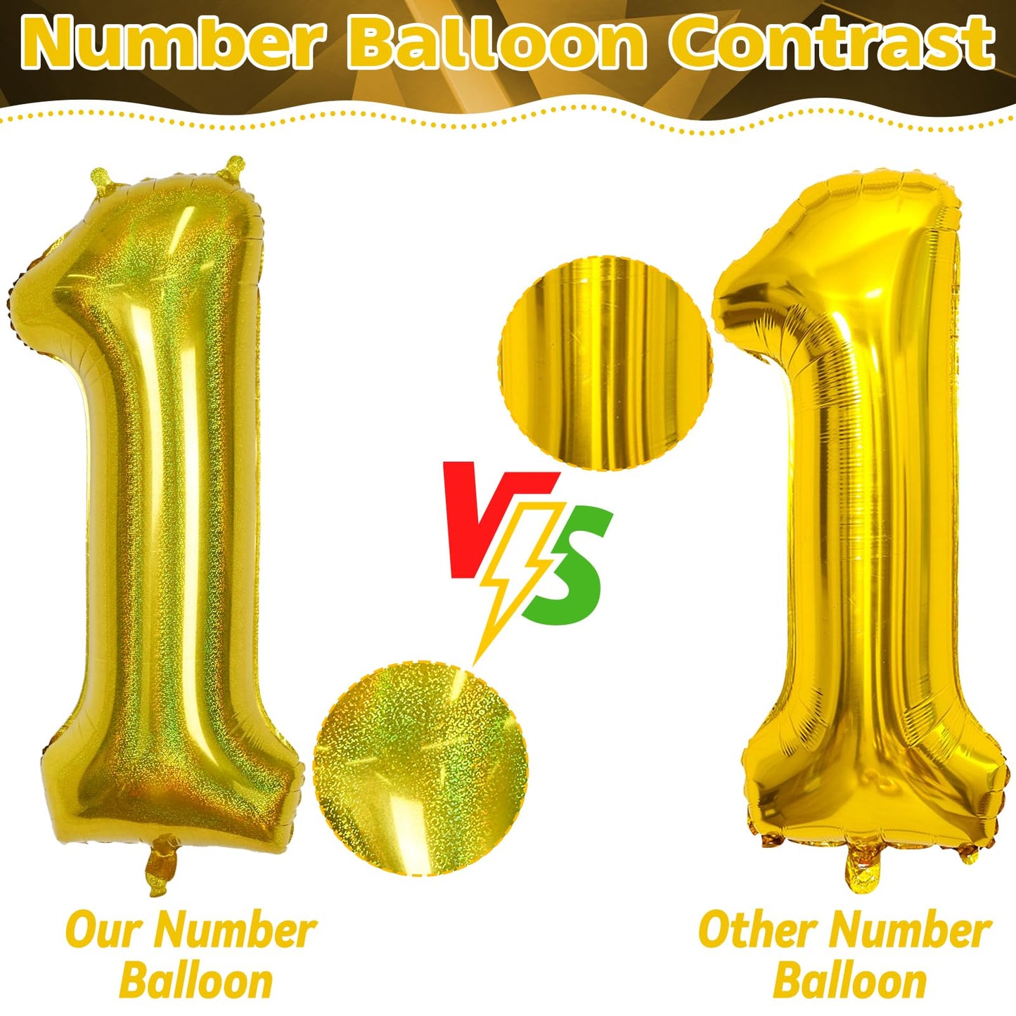 10Th Birthday Balloons For Boys, Large Laser Gold Foil Number 10 Balloons, 40'' Self Inflating Helium Balloons Anniversary Party
