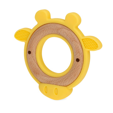 Nuby Natural Wood Teether - Soft Silicone, Minimalist Design, Baby Size, Yellow, Model 80698