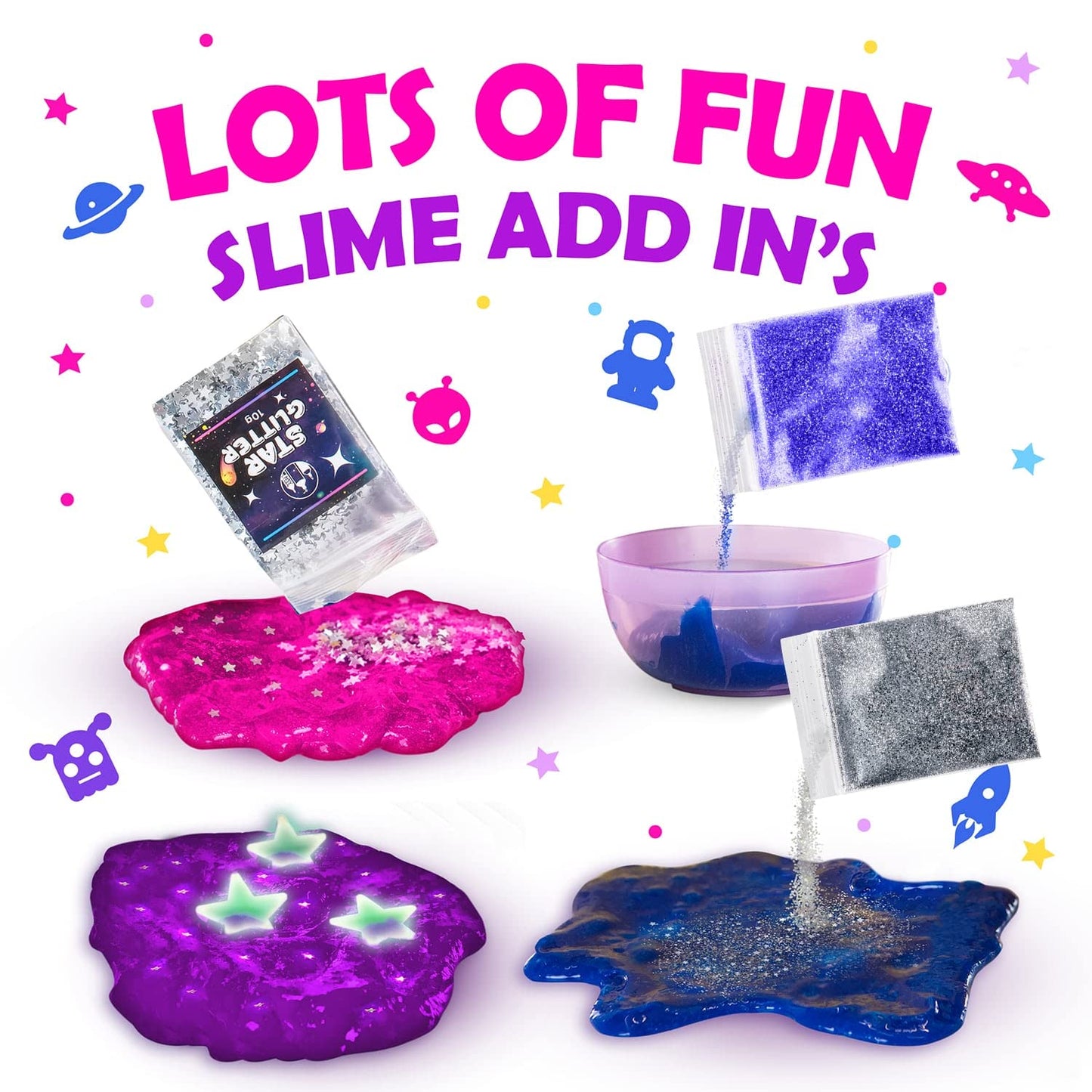 Original Stationery 22-Pieces Mini Galaxy Slime Kit, Make Your Own Galactic Slime With Glitter And Glow In The Dark Powder, Crea