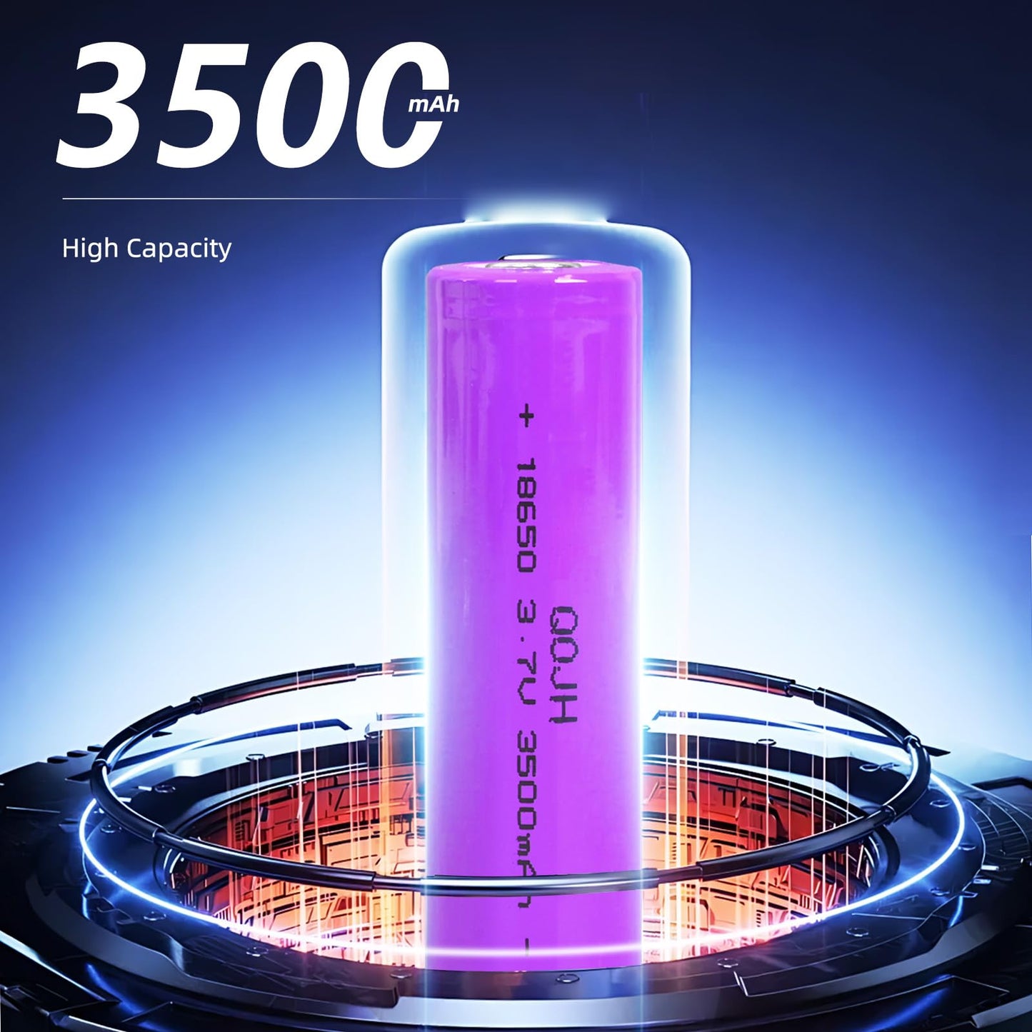 QOJH 2 Pack 18650 Rechargeable Battery Flat Top 3.7V Lithium Batteries 3500mAh High Capacity for LED Flashlights, Headlights, Ca