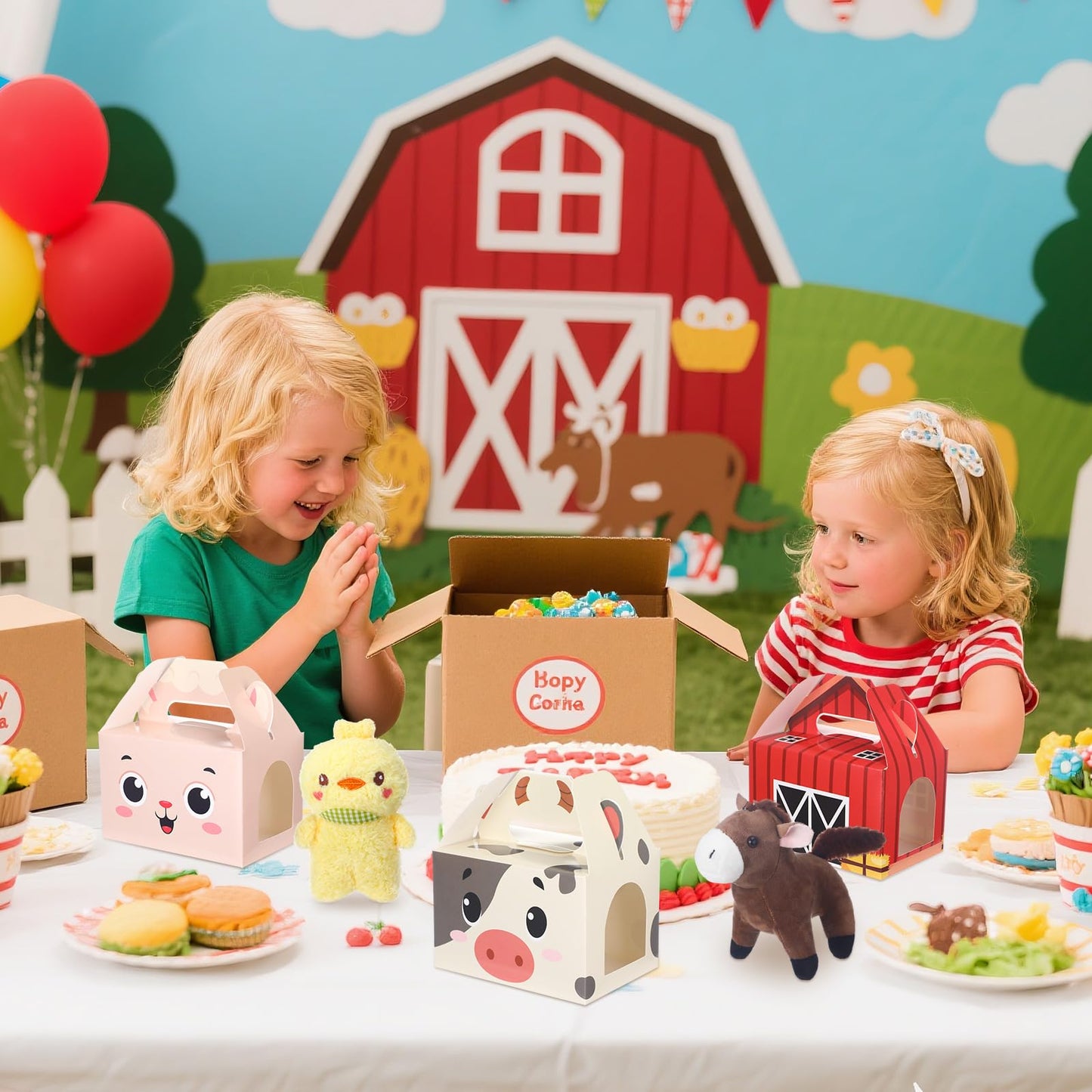 Fainne 12 Pcs Farm Animal Boxes with 12 Pcs Mini Plush Pet Set Adopt a Farm Treat Boxes Foldable Gift Pet Theme Stuffed for Birt