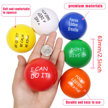 Toaob Motivational Stress Balls For Kids And Adults 6 Pack Stress Relief Balls Squeeze Balls 2.5 Inch Colorful Foam Balls For Ha