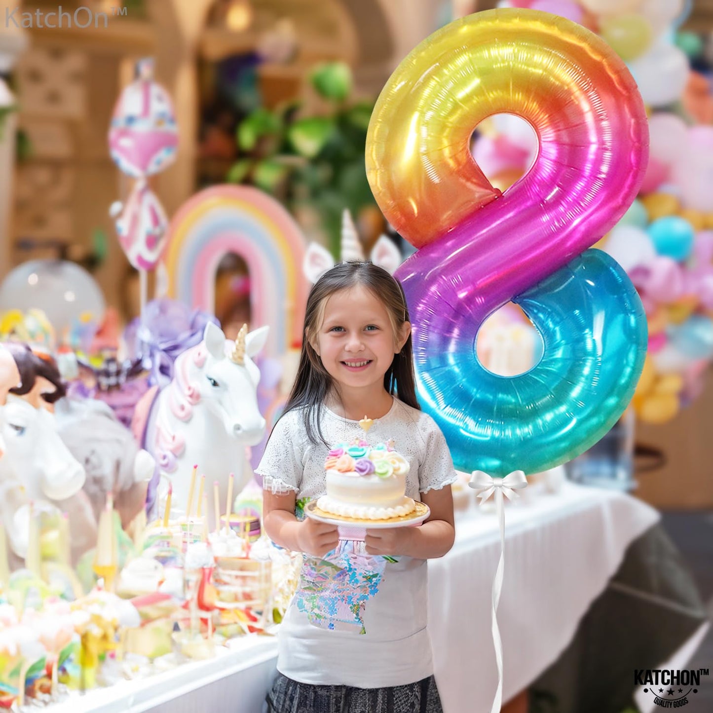 Giant, Rainbow 8 Balloon Number - 40 Inch | Tie Dye Number 8 Balloons For Birthdays | 8 Birthday Balloon, 8 Balloons For Birthday Girl | Happy 8Th Birthday Decorations For Girls | Eight Balloon Number