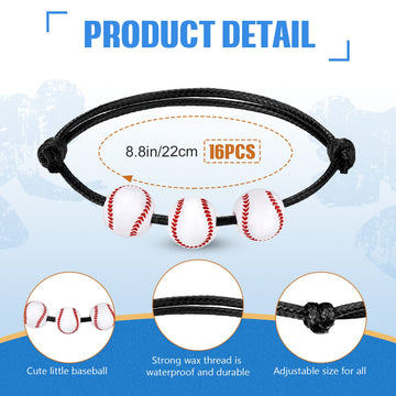 Romooa 32 Pieces Baseball Party Favors Set, 16 Adjustable Baseball Bracelet 16 Mini Sports Stress Ball Foam Theme Party Supplies