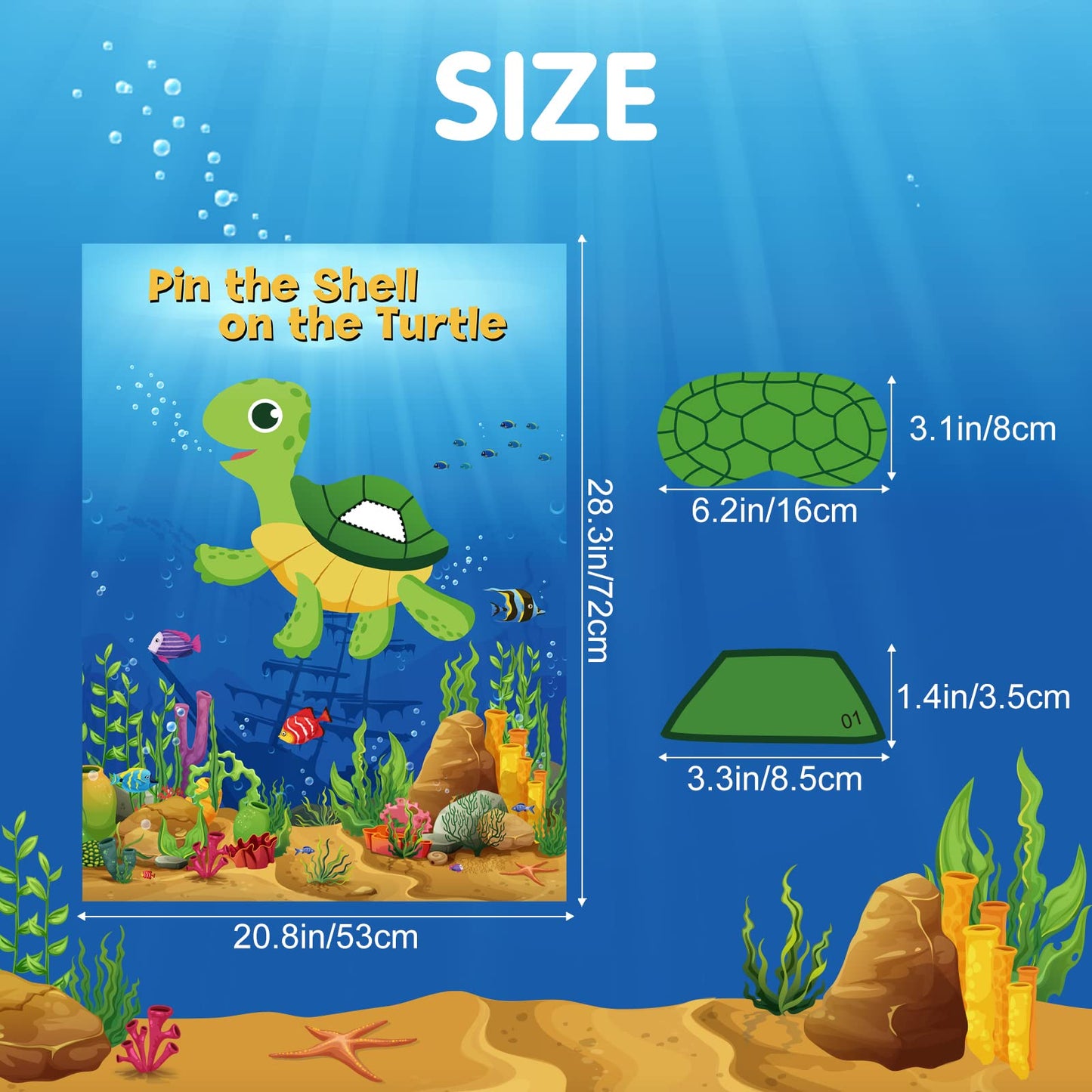 Neburora 2 Pack Pin The Shell On The Turtle Party Game 2 Large 21''X 28'' Posters With 48Pcs Stickers Ocean-Themed Birthday Part