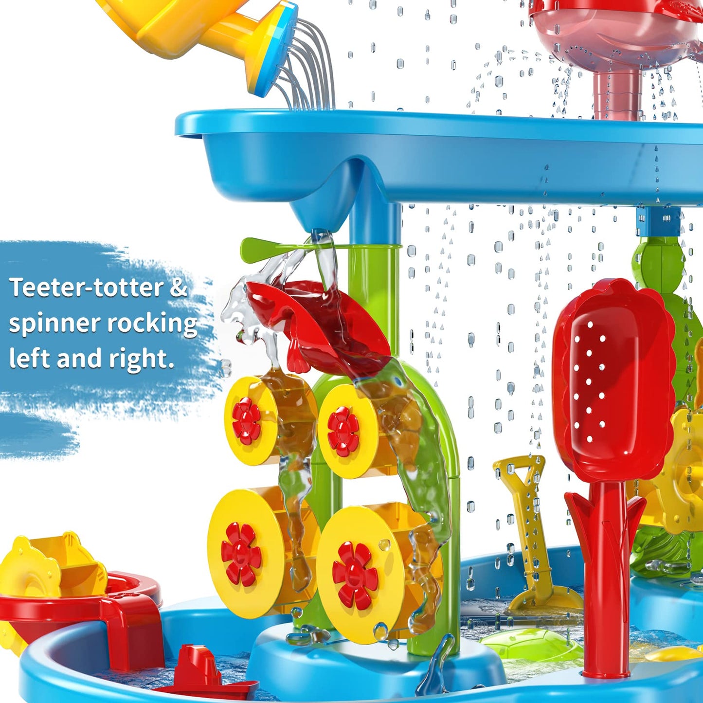 TEMI Kids Sand Water Table , 3-Tier Sand Table and Rain Showers Splash Pond Water Table Toys, Activity Sensory Play Table Beach