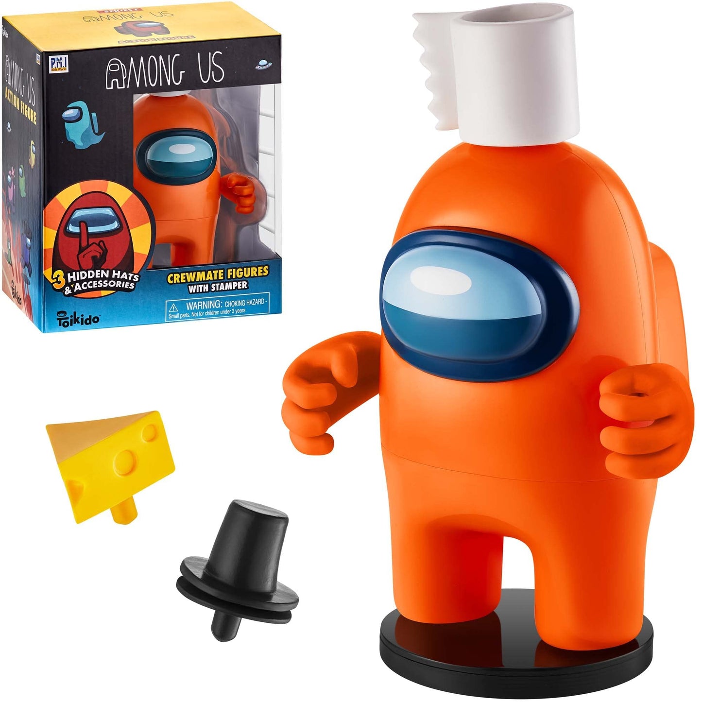 P.M.I. Among Us Crewmate Figure With Stamper | 4.5-Inch-Tall Among Us Toy + 3 Hidden Accessories| Among Us Party Favors And Play