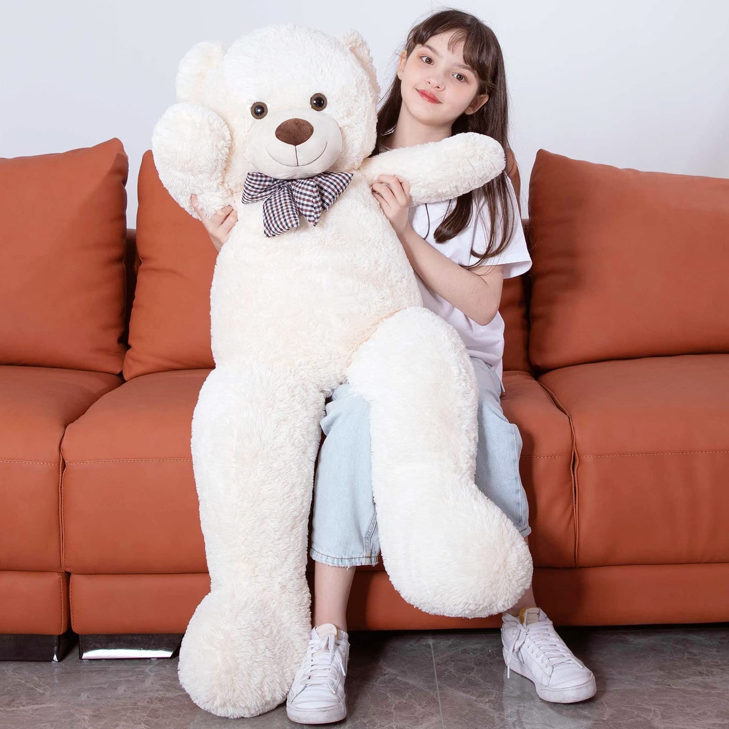 MorisMos Bow Tie Giant Teddy Bear, 55inch Large Big Teddy Bear Plush, Lifesize Stuffed Animals for Girlfriend, Boyfriend, White
