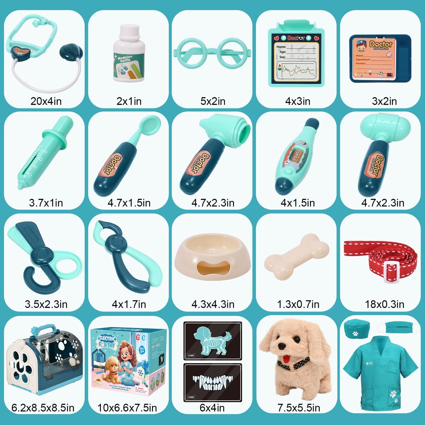 G.C 22Pcs Dog Toys for Kids Doctor Kit, Walking Barking Electronic Interactive Stuffed Dog Vet Kit Costume Pretend Play Puppy Pe