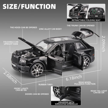 OANMYJJO 1:32 Rolls-Royce Cullinan Die Cast Metal Car Model, Black, Pull Back Toy with Light & Sound for Ages 3+