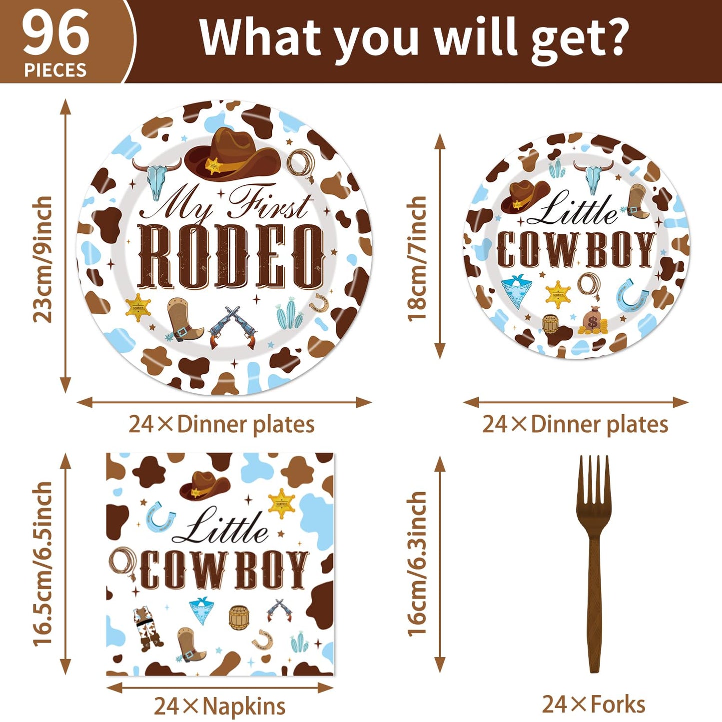 My First Rodeo Birthday Party Supplies - Western Cowboy 1St Party Decorations For Boy Baby Shower My First Rodeo Plates Napkin F
