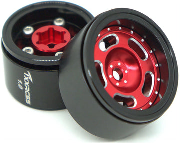 TxXrcss Beadlock Wheels - Aluminum Rims for AX24 & TRX4M - 1/18 Scale - Red & Black - 4Pc Upgrade for SCX24 Deadbolt