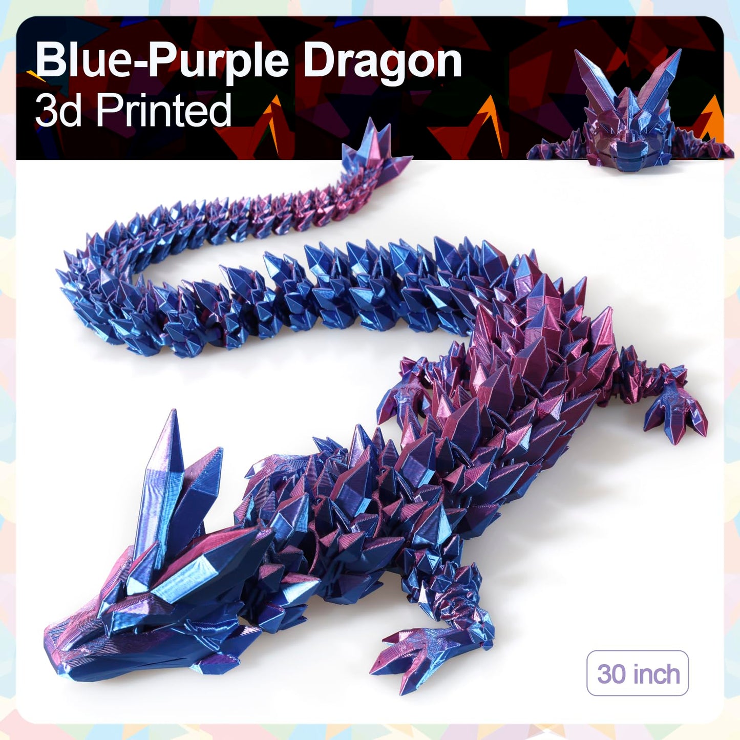 Meet Gladness 30 In 3D Printed Dragon, 30Inch Dragon,3D Dragon Toy,Large Dragon Present,Ariculated Crystal Dragon (Blue Purple,