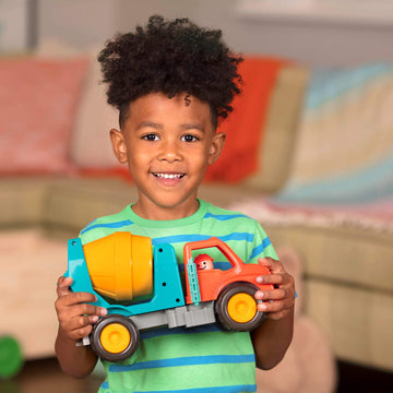 Battat Spinning Cement Truck - Kids Construction Toy - Soft Rubber Wheels - Orange/Blue - Model BT4511Z - 18 Months+