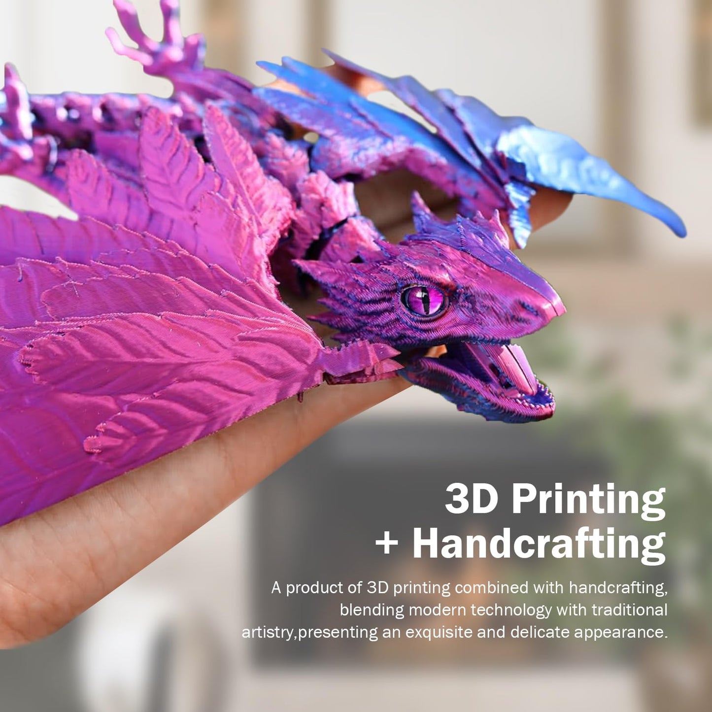 2 Pack Feathered Wyvern 3D Printed Articulated Dragon, Collectible Fantasy Dragon Figure For Anxiety Relief, Desktop Pet (Flamef
