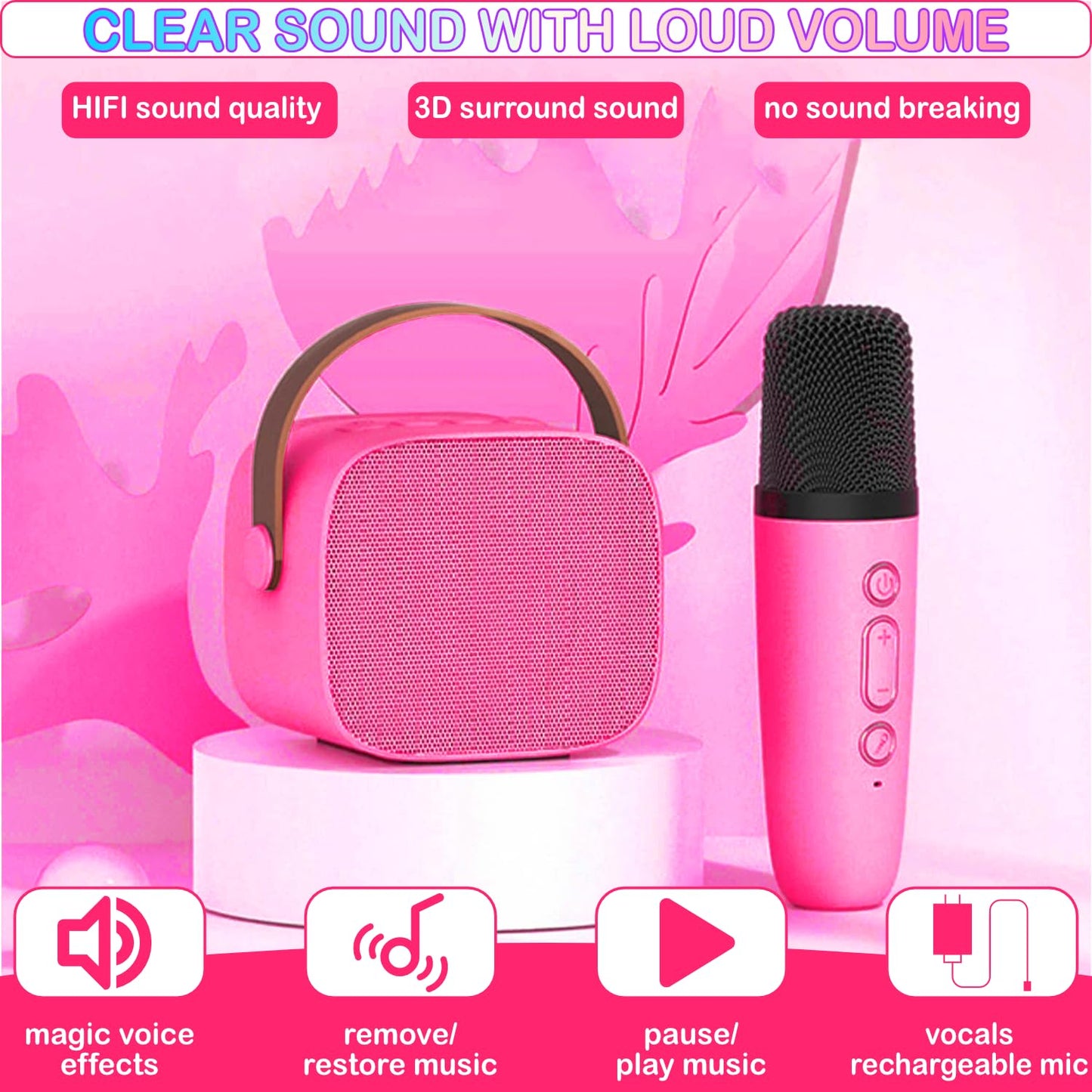 Mini Karaoke Speaker With 2 Wireless Microphones & Led Lights - Ideal Christmas And Birthday Gifts For Children And Adults