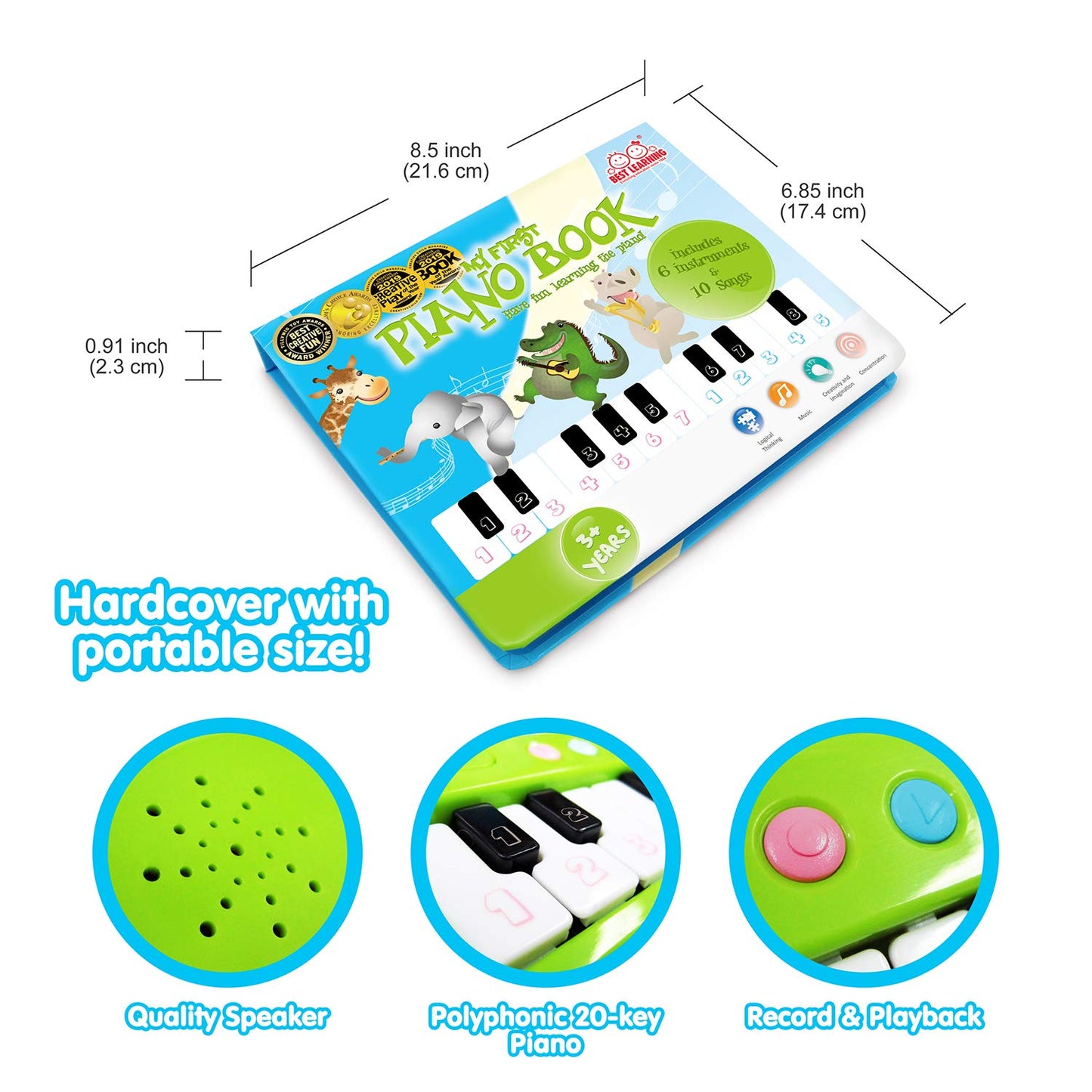 BEST LEARNING My First Piano Book - Educational Musical Toy for Toddlers, Ages 3-5, Plastic, Model 9201, White/Black/Silver