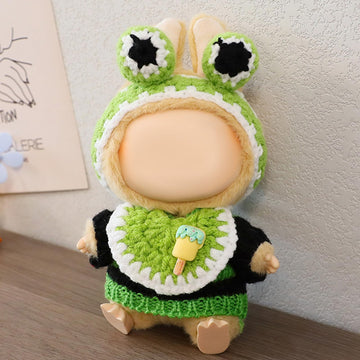 FANFX Doll Clothes(No Doll) Handcrafted Crochet Outfit for 17cm Doll Stylish Adorable Dolls Clothes Accessories for La Best Gift for Your Dear Doll(Ice Cream Frog Sweater)