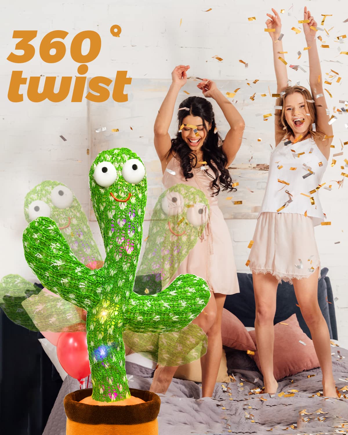 Hunfur Talking Cactus Toy That Talks Back,Volume Adjustment Dancing Mimicking Cactus Baby Toy,Singing Record Repeat What You Say, Sunny Silly Light Up Tummy Time Funny Gift For Toddler Boys Girls Toys