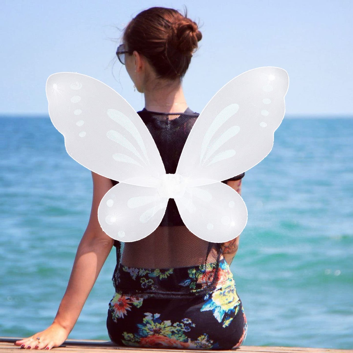 Nenmatte Fairy Girls Wings,Fairy Butterfly Wing For Birhday Party,Sparkle Angel Wings Halloween Costume Dress Up For Kids Women